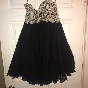 Short black prom dress with silver beading